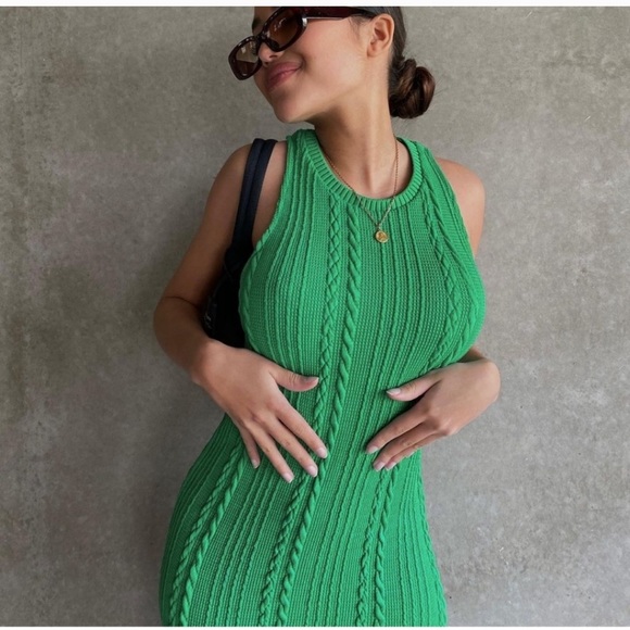 NWT ZARA Knit Dress Green L Blogger’s Fav - Picture 5 of 9